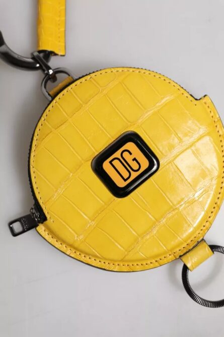 Yellow Round Leather DG Logo Coin Purse Lanyard Wallet - Image 6