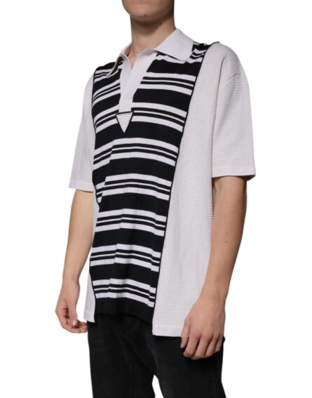 Black White Stripes Collared Polo T-shirt - Image 3