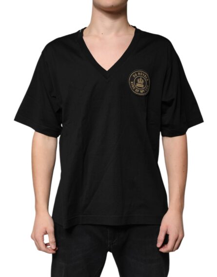 Black Cotton Logo Vneck Short Sleeve T-shirt - Image 2