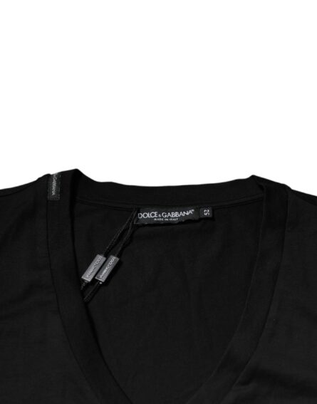 Black Cotton Logo Vneck Short Sleeve T-shirt - Image 7