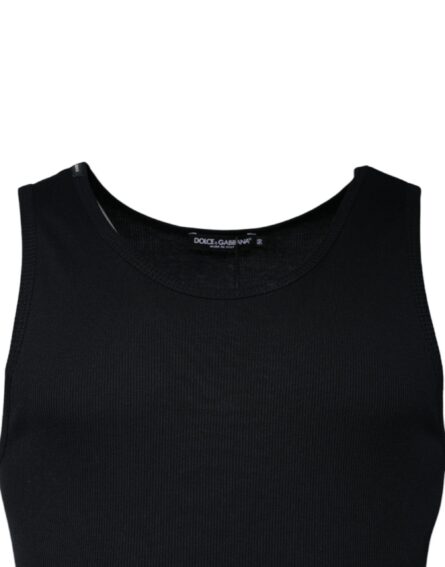 Black Cotton Sleeveless Round Neck Tank T-shirt - Image 3