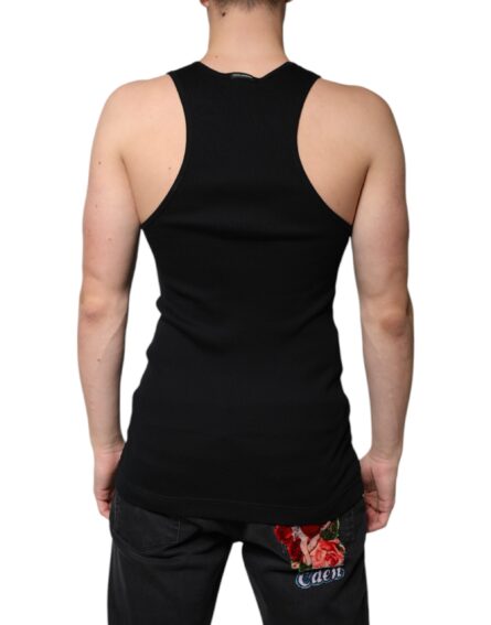 Black Cotton Sleeveless Round Neck Tank T-shirt - Image 4