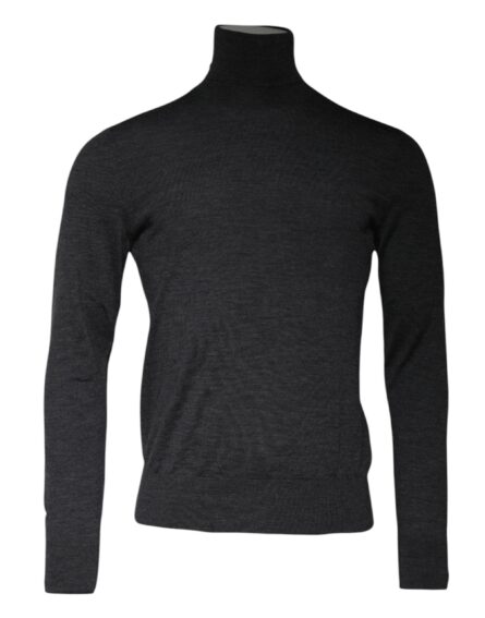 Gray Wool Knit Turtleneck Pullover Sweater - Image 2