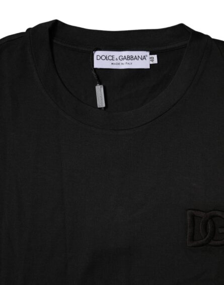 Black Cotton Crew Neck Short Sleeves T-shirt - Image 4