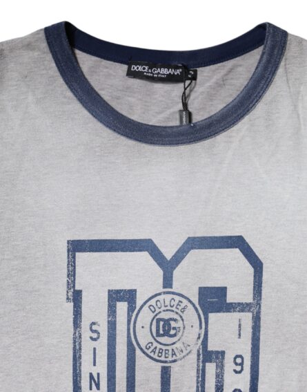Gray Logo Print Cotton Crew Neck T-shirt - Image 5