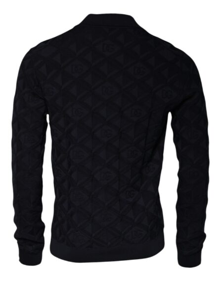 Black Silk Crew Neck Men Cardigan Sweater - Image 3
