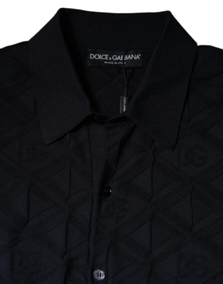 Black Silk Crew Neck Men Cardigan Sweater - Image 4