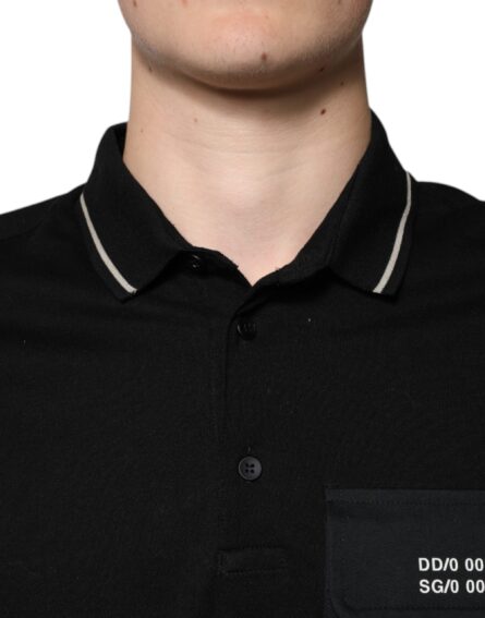 Black White Cotton Short Sleeves Polo T-shirt - Image 5