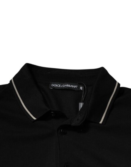 Black White Cotton Short Sleeves Polo T-shirt - Image 7