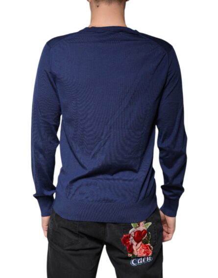 Navy Blue Cashmere V-neck Pullover Sweater - Image 4