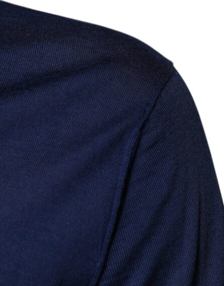 Navy Blue Cashmere V-neck Pullover Sweater - Image 6