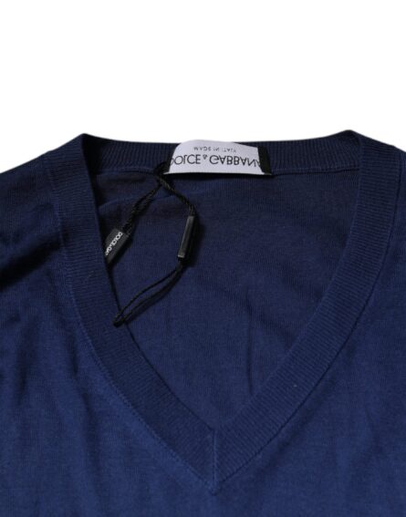 Navy Blue Cashmere V-neck Pullover Sweater - Image 7
