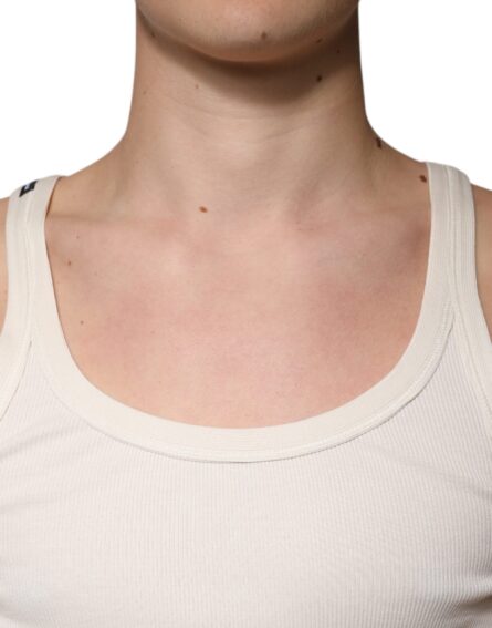 Off White Cotton Sleeveless Round Neck Tank T-shirt - Image 5