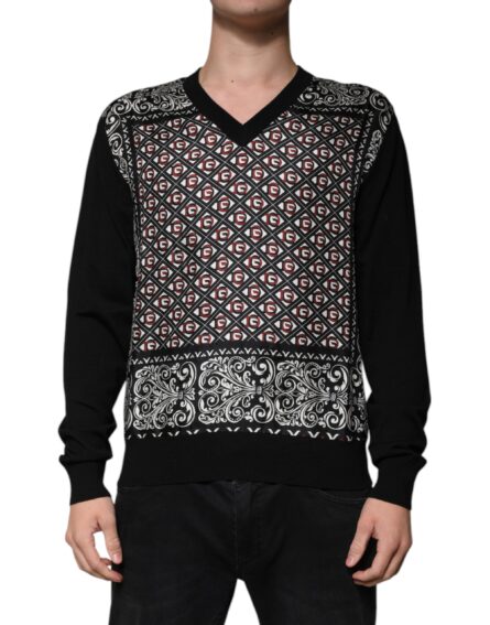 Black Logo Wool V-neck Pullover Sweater - Image 2