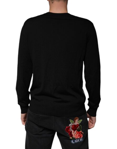 Black Logo Wool V-neck Pullover Sweater - Image 4