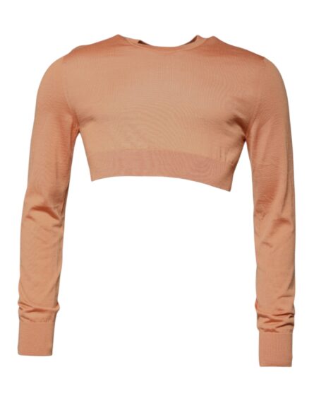 Beige Wool Crewneck Pullover Cropped Sweater - Image 2