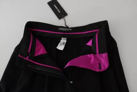 Black Wool High Waist Pleat Front Cropped Pants - Image 4