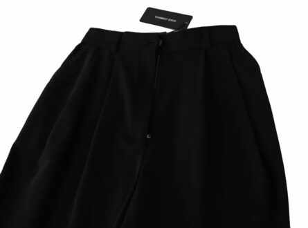 Black Wool High Waist Pleat Front Cropped Pants - Image 7