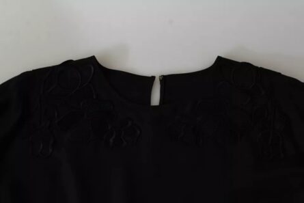 Black Floral Embroidered Blouse Silk Top - Image 6