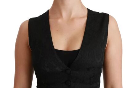 Black Lace Waistcoat Slim Vest Silk Top - Image 3