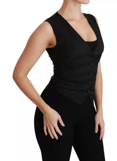 Black Lace Waistcoat Slim Vest Silk Top - Image 8