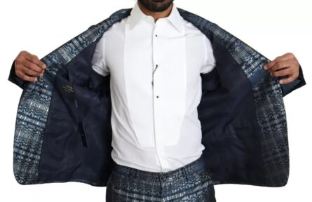 Blue Silver Shiny 2 Piece Slim GOLD Suit - Image 2