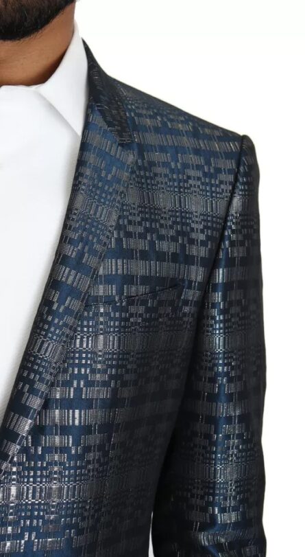 Blue Silver Shiny 2 Piece Slim GOLD Suit - Image 3