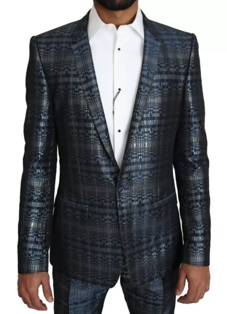 Blue Silver Shiny 2 Piece Slim GOLD Suit - Image 4