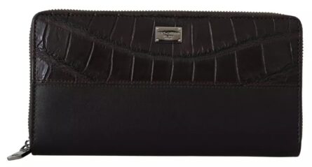 Brown Exotic Leather Zip Around Continental Clutch Wallet - Image 7