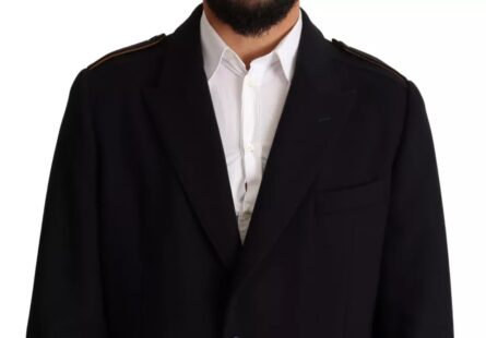 Blue Trench Coat Long Wool Stretch Jacket - Image 5