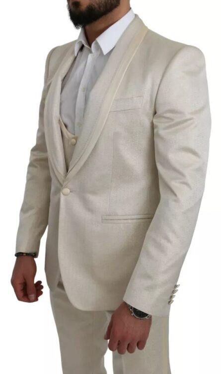 Beige Wool Crème 3 Piece SICILIA Shawl Suit - Image 3