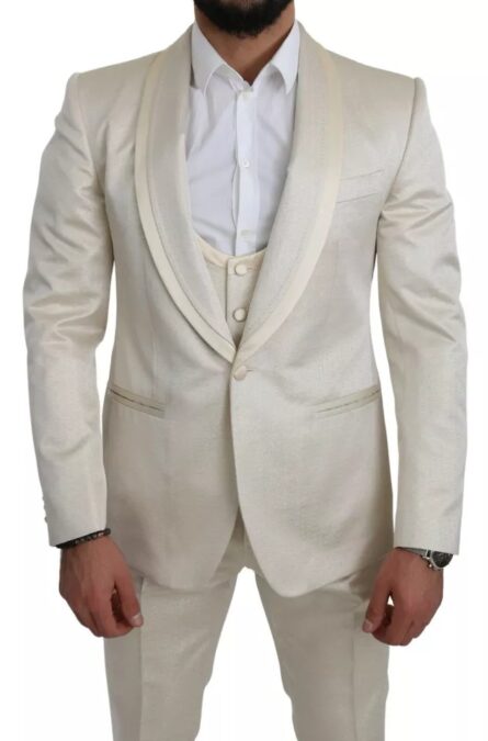 Beige Wool Crème 3 Piece SICILIA Shawl Suit - Image 7