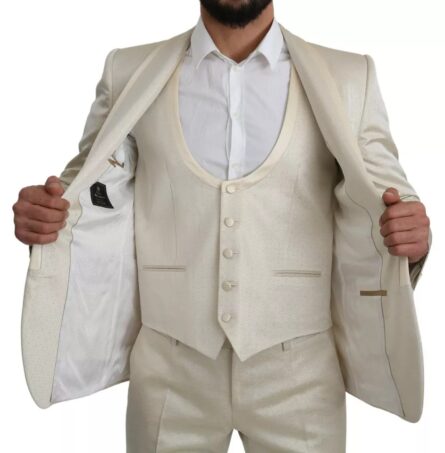Beige Wool Crème 3 Piece SICILIA Shawl Suit - Image 8