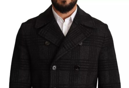 Black Trench Coat Check Wool Jacket - Image 2