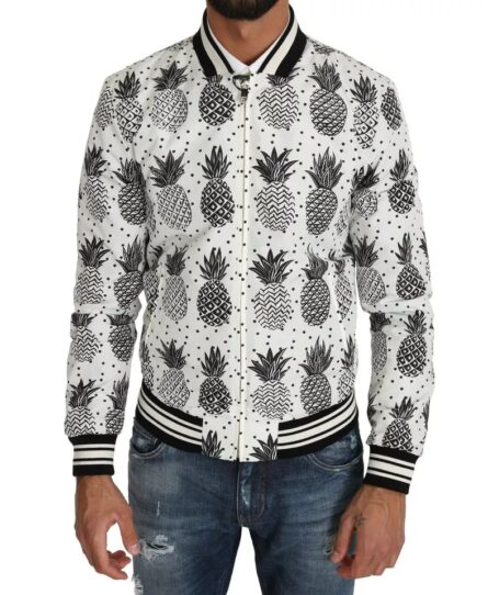 White Black Pineapple Bomber Coat Jacket - Image 7