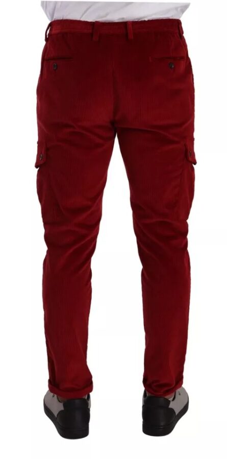 Red Corduroy Cotton Cargo Skinny Pants - Image 2