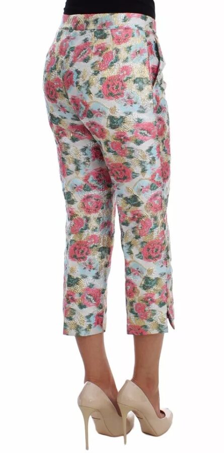 White Pink Floral Brocade Pants - Image 4