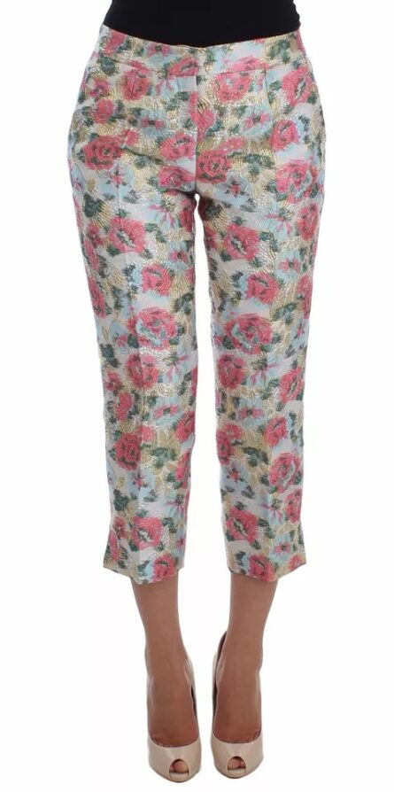 White Pink Floral Brocade Pants - Image 5