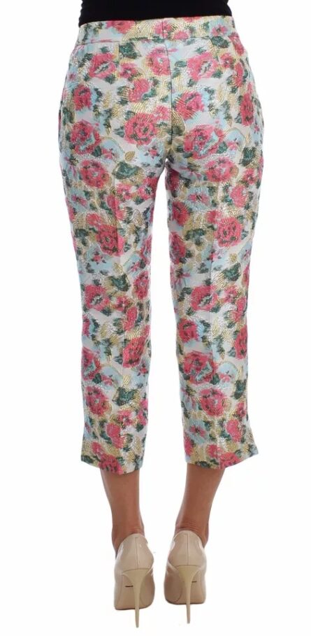 White Pink Floral Brocade Pants - Image 7