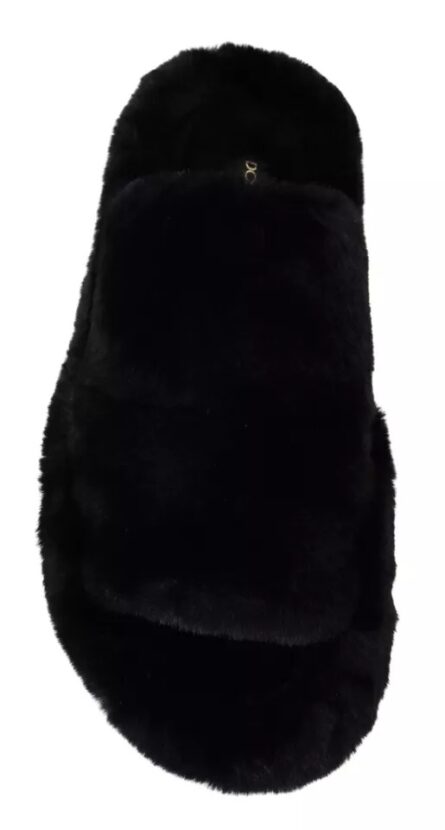 Black Polyester Faux Fur Mens Flats Sandals Shoes - Image 2
