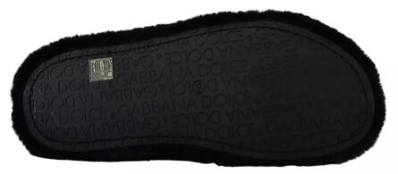 Black Polyester Faux Fur Mens Flats Sandals Shoes - Image 3