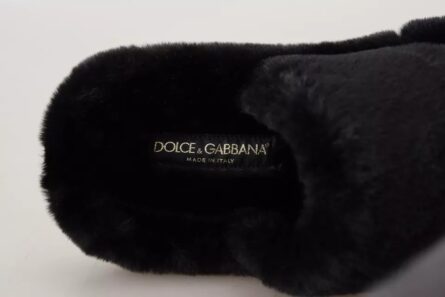 Black Polyester Faux Fur Mens Flats Sandals Shoes - Image 4