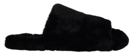 Black Polyester Faux Fur Mens Flats Sandals Shoes - Image 7