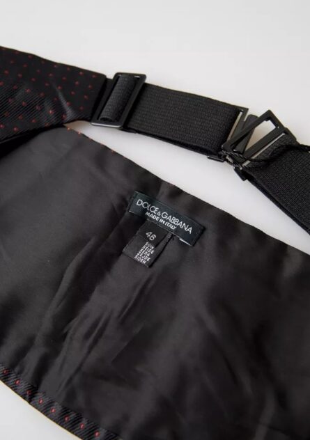 Black Silk Dotted Waist Tuxedo Belt Cummerbund - Image 4