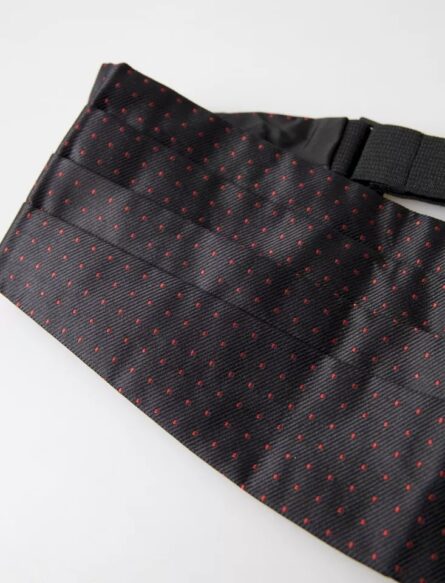 Black Silk Dotted Waist Tuxedo Belt Cummerbund - Image 5