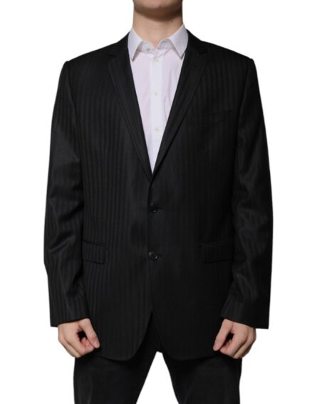 Black Stripe Wool Single Breasted Blazer - Image 2