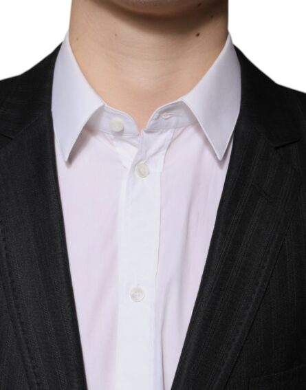 Black Stripe Wool Single Breasted Blazer - Image 5