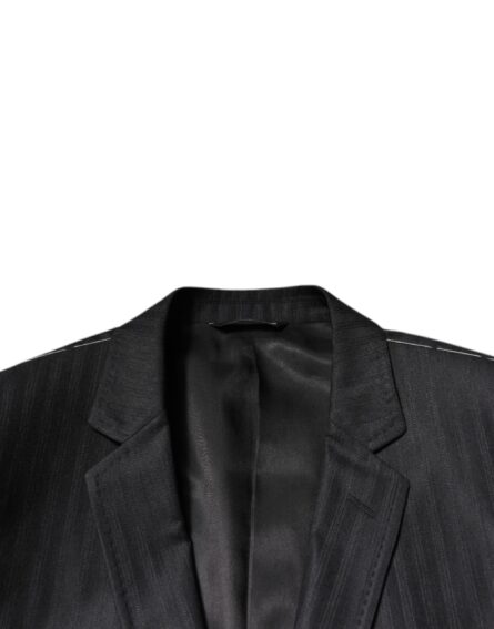 Black Stripe Wool Single Breasted Blazer - Image 6