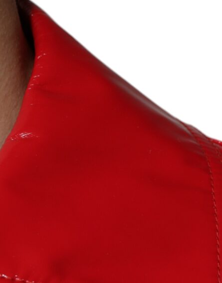 Red Polyester Button Down Collared Jacket - Image 6