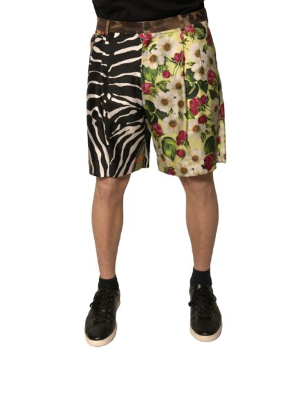 Multicolor Patchwork Silk Men Chino Shorts - Image 2